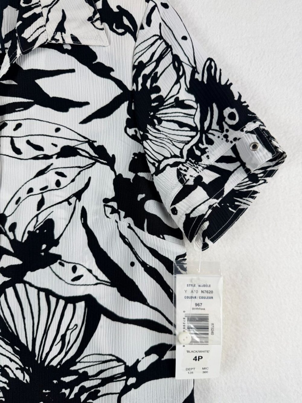 Allison Daley Womens Petite Floral Button-Up Shirt 4P Black & White Short Sleeve - Picture 11 of 14